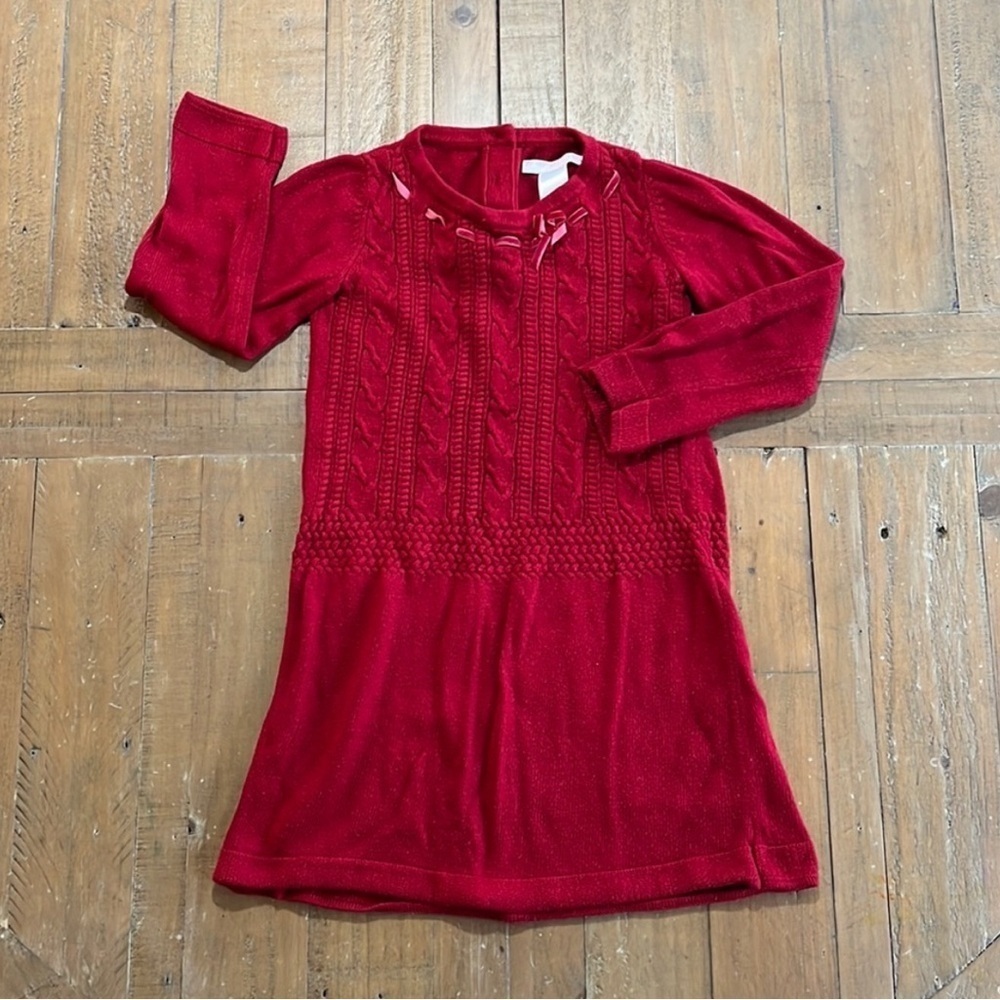 Janie and jack red cable knit velvet bow sweater dress